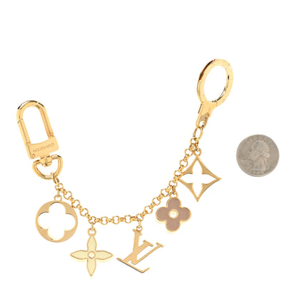 Louis Vuitton Brass Enamel Fleur De Monogram Bag Charm Chain Gold 2 of 4
