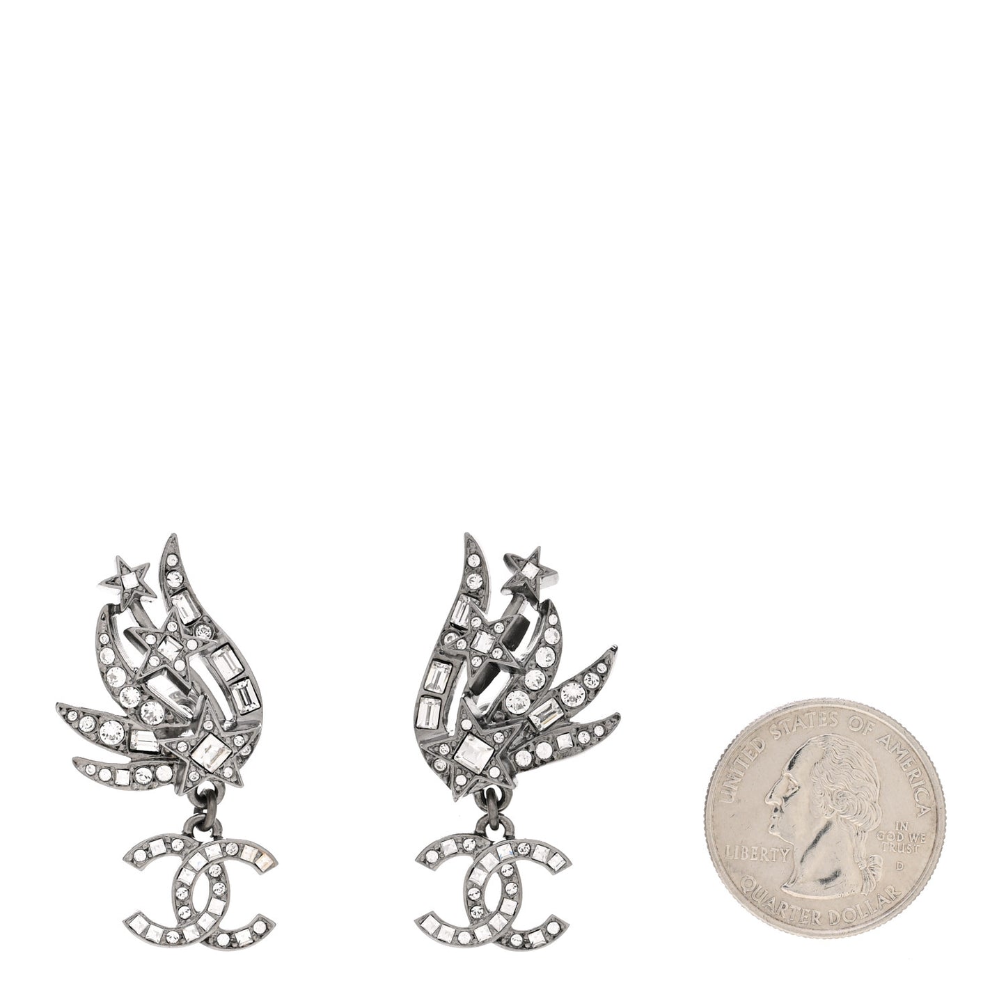 Crystal Baguette CC Wing Star Earrings Silver