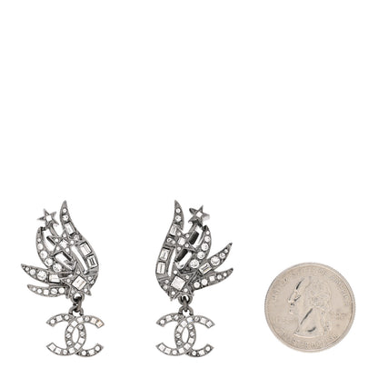 Chanel Crystal Baguette CC Wing Star Earrings Silver 2 of 5