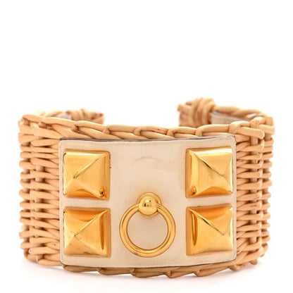 Hermes Wicker Swift Medor Picnic Cuff Bracelet T3 Nata 1 of 6