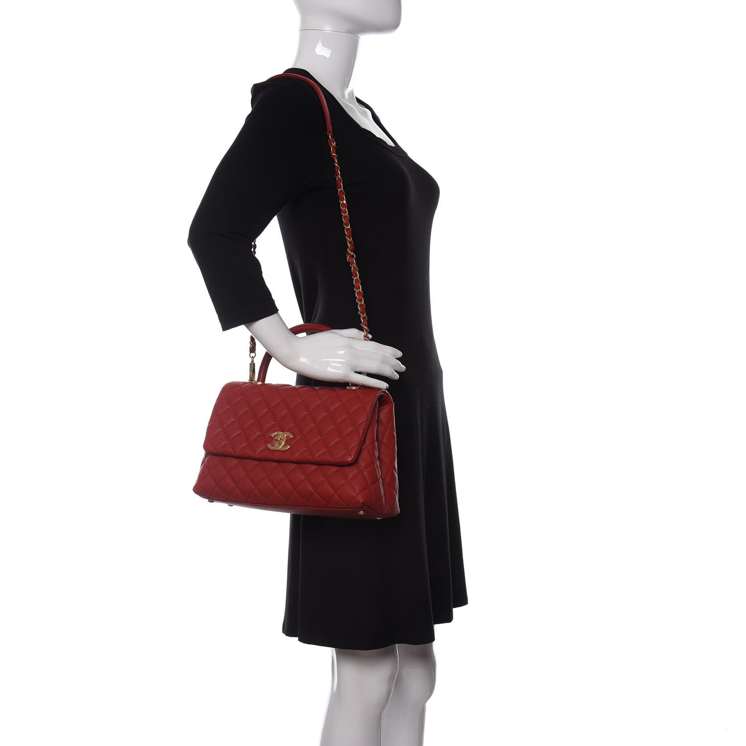 Chanel Caviar Quilted Small Coco Handle Flap Red 2 of 11