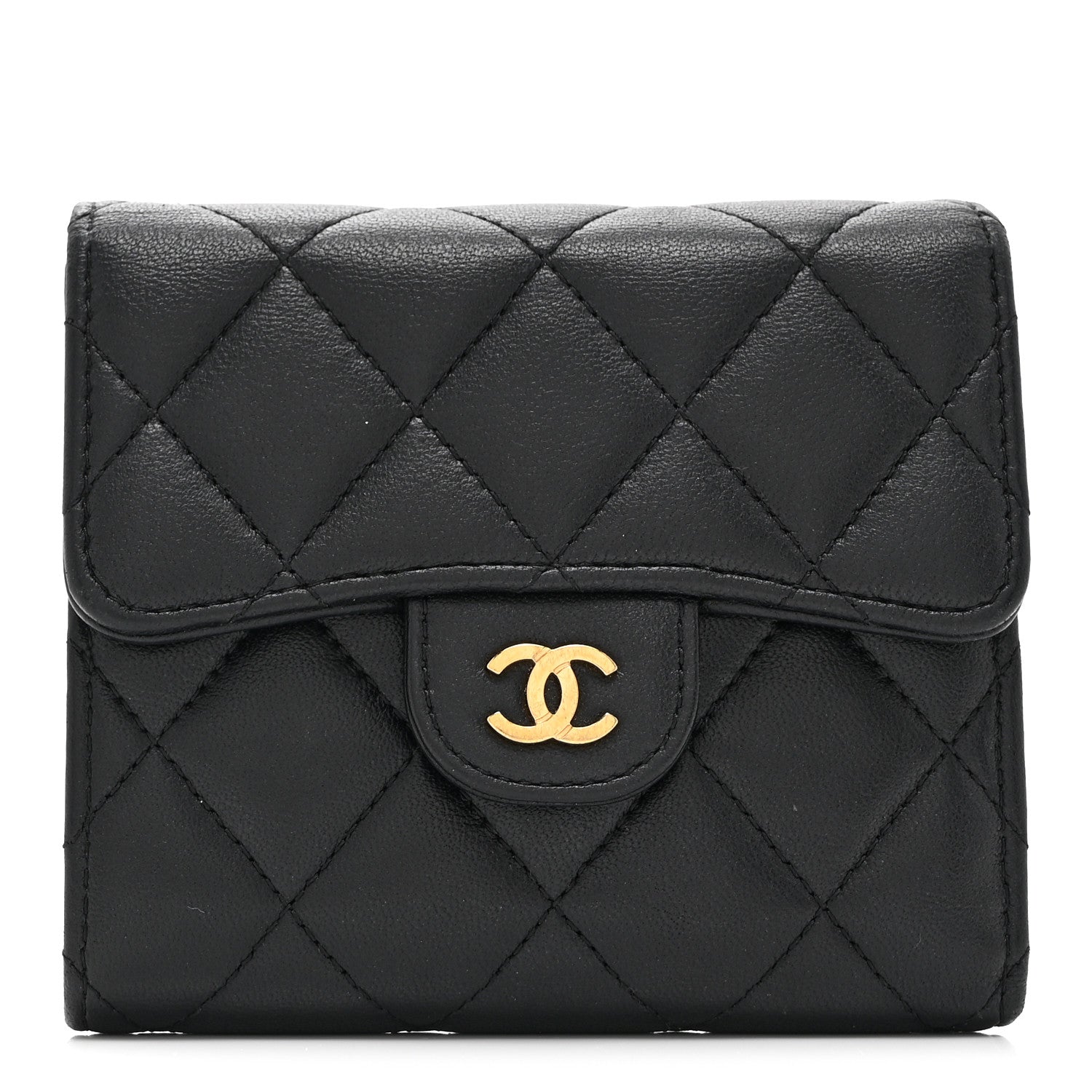 Chanel Lambskin Quilted Compact Flap Wallet Black 1 of 12