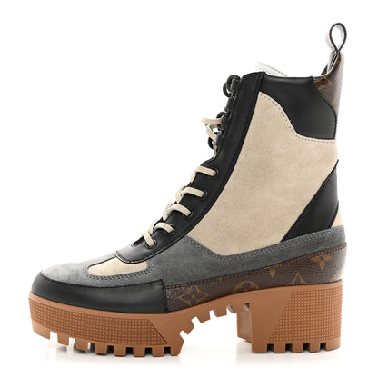 Louis Vuitton Suede Calfskin Monogram Laureate Platform Desert Boots 37 Beige 1 of 12