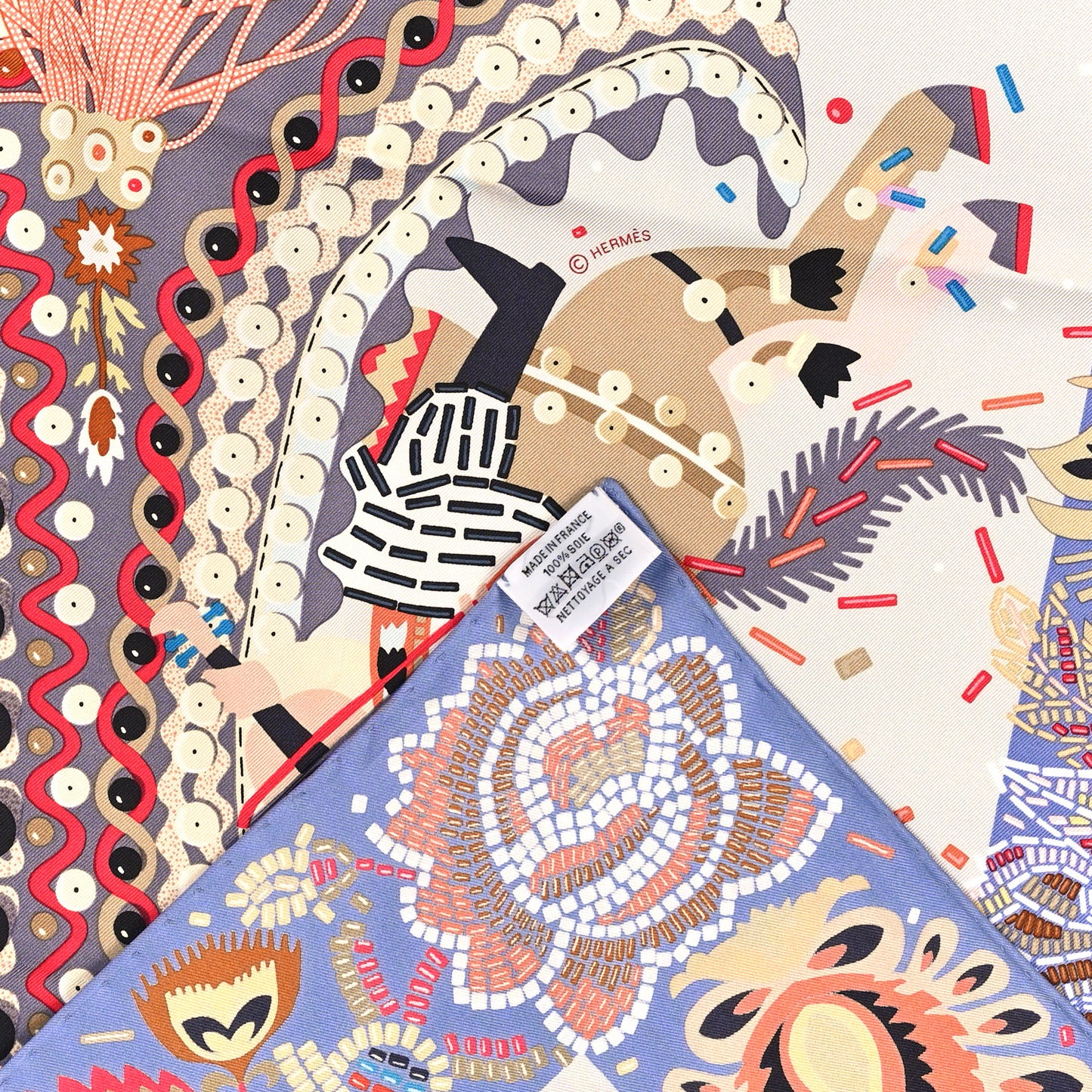 Silk Costume de Fete Scarf 90 Mauve Gris Perle Bois De Rose