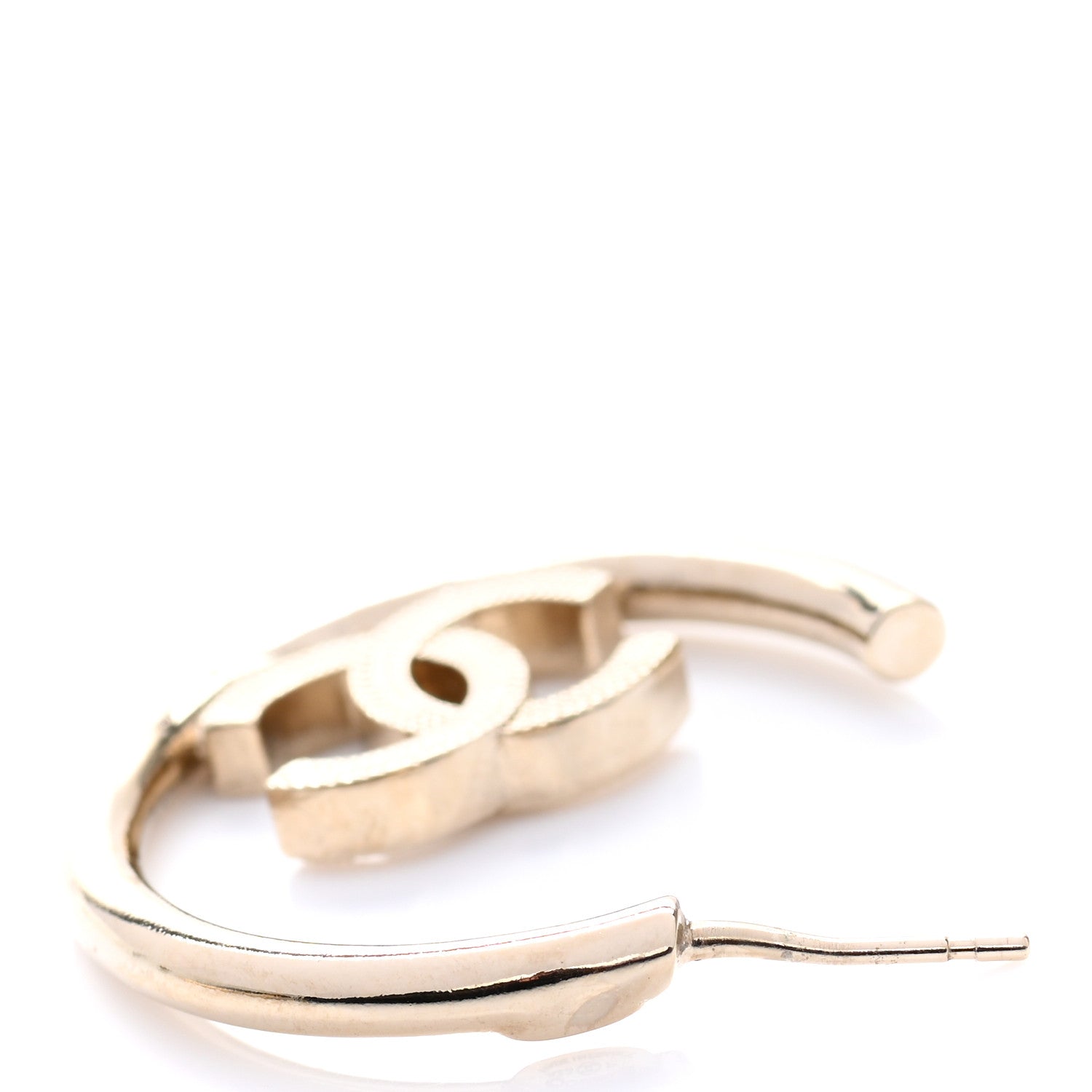 Chanel Metal Textured CC Hoop Earrings Gold 4 of 6