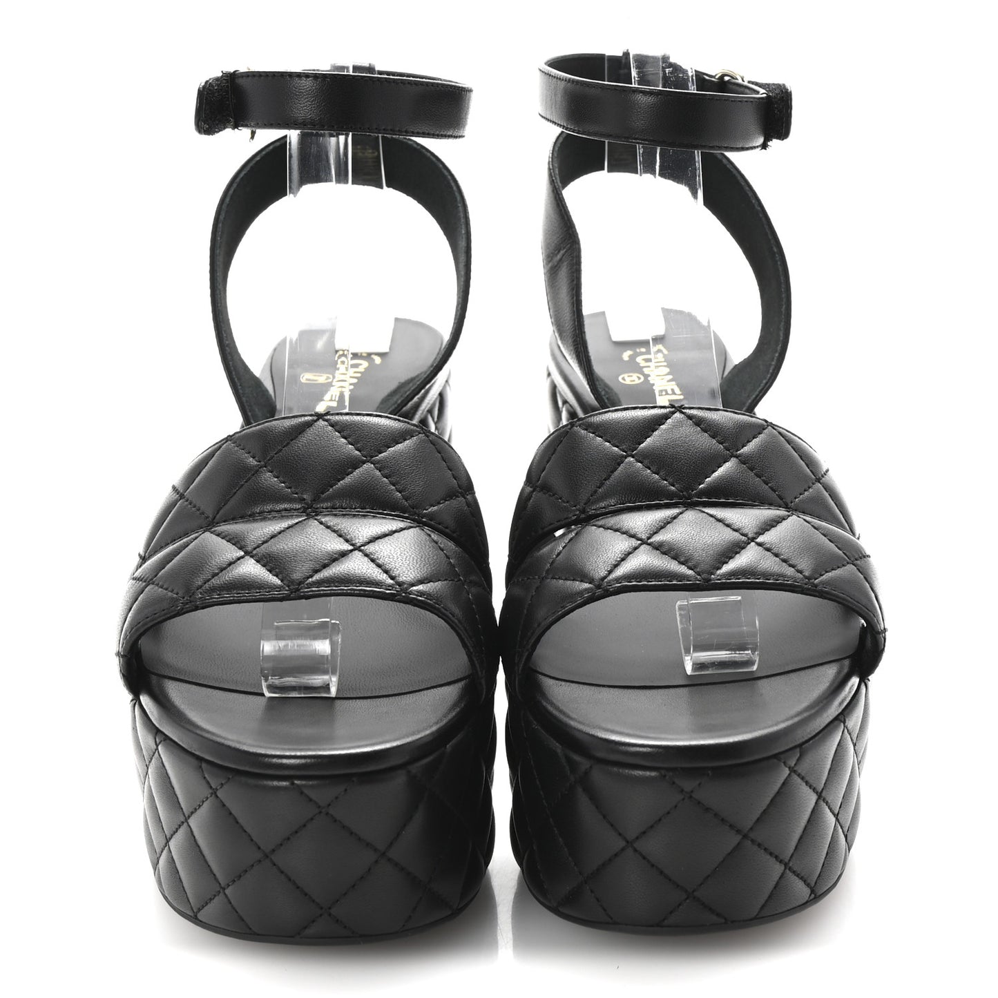 Lambskin Quilted Logo Platform Sandals 39 Black