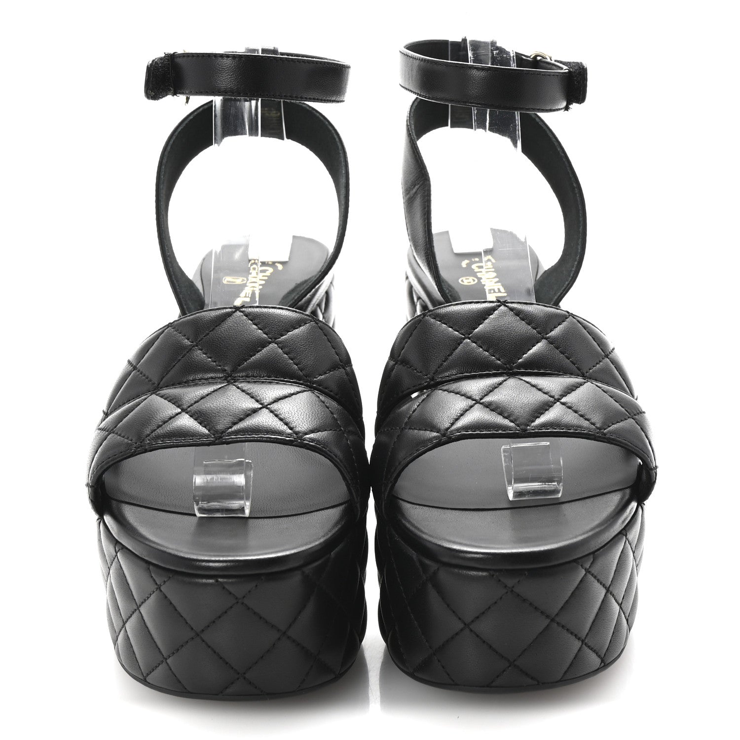 Chanel Lambskin Quilted Logo Platform Sandals 39 Black 3 of 10