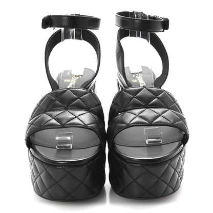Chanel Lambskin Quilted Logo Platform Sandals 39 Black 3 of 10