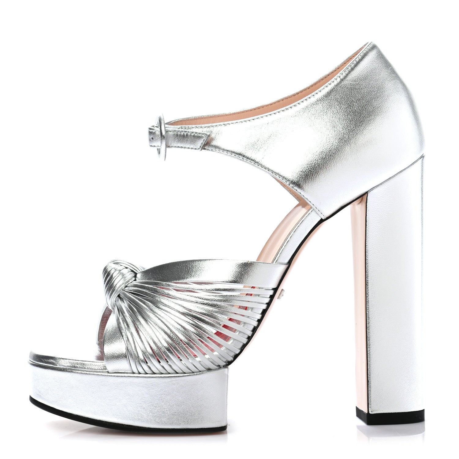 Gucci Metallic Nappa Crawford Knotted Strap Platform 37 Silver 1 of 7
