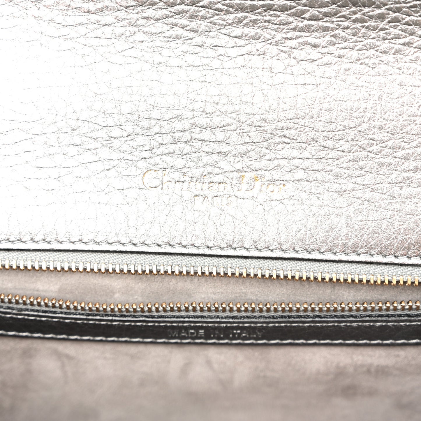 Metallic Grained Calfskin Medium Diorama Flap Bag Steel