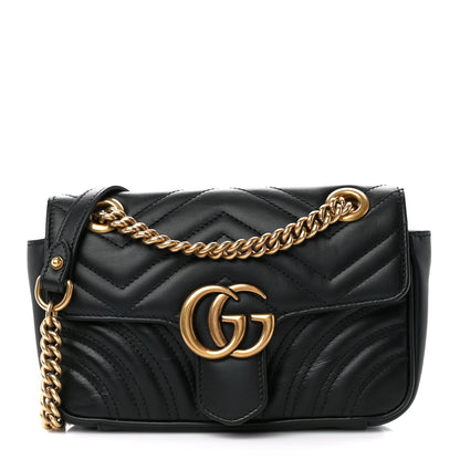Gucci Calfskin Matelasse Mini GG Marmont Shoulder Bag Black 1 of 11