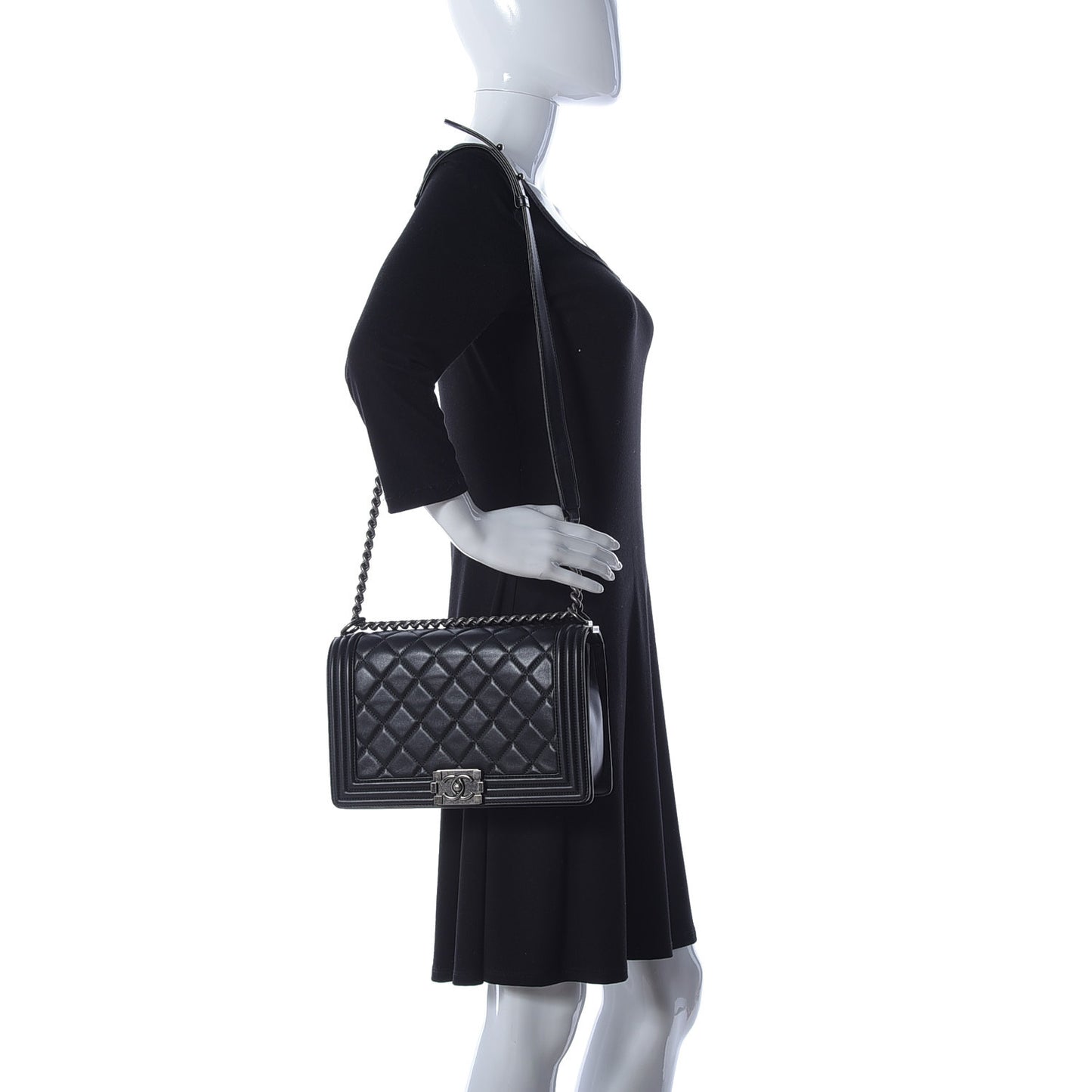 Calfskin Quilted New Medium Boy Flap Black