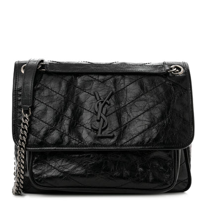 Saint Laurent Crinkled Calfskin Matelasse Monogram Medium Niki Chain Satchel Black 1 of 8