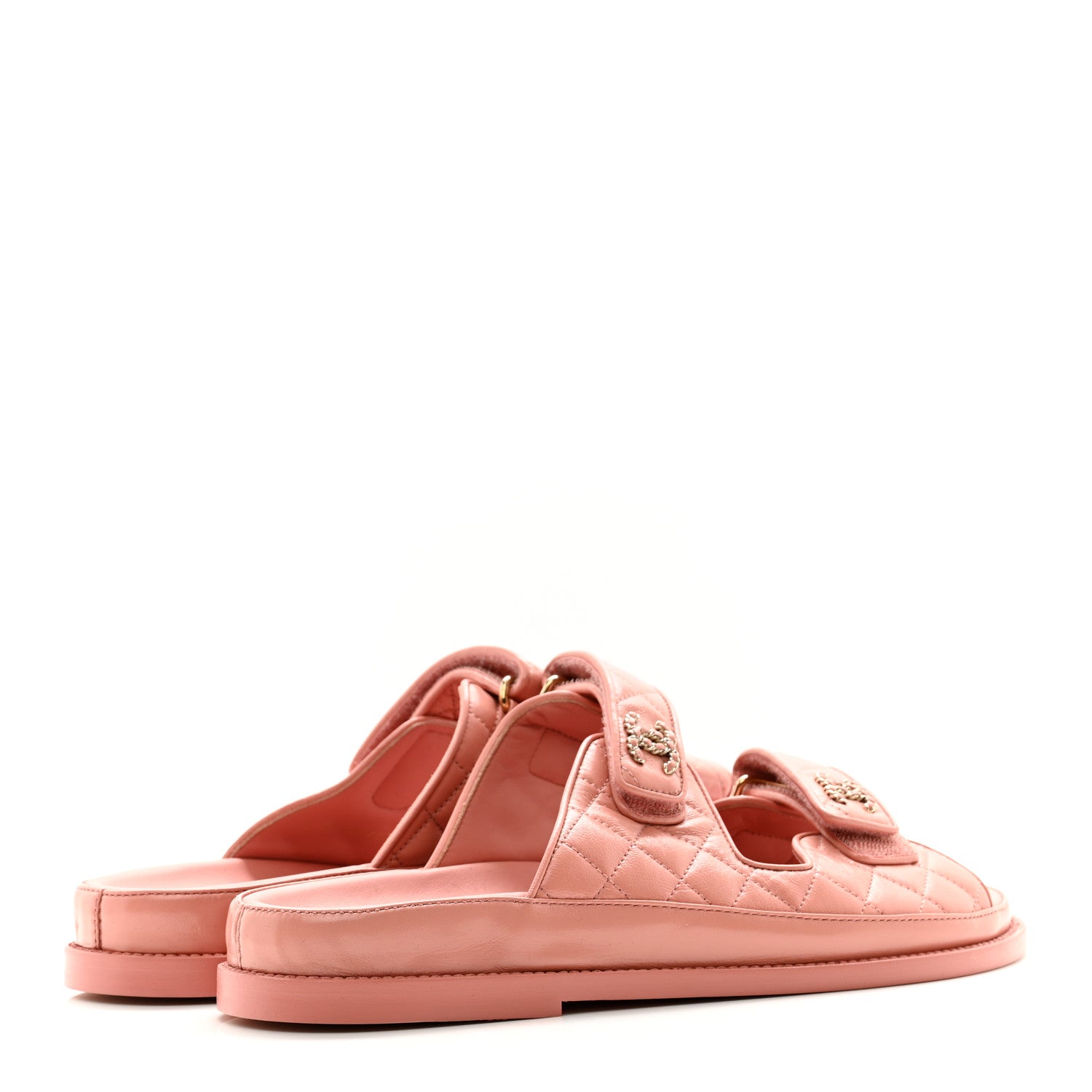 Chanel Lambskin Quilted Velcro Dad Chain CC Slide Sandals 41 Pink 4 of 9