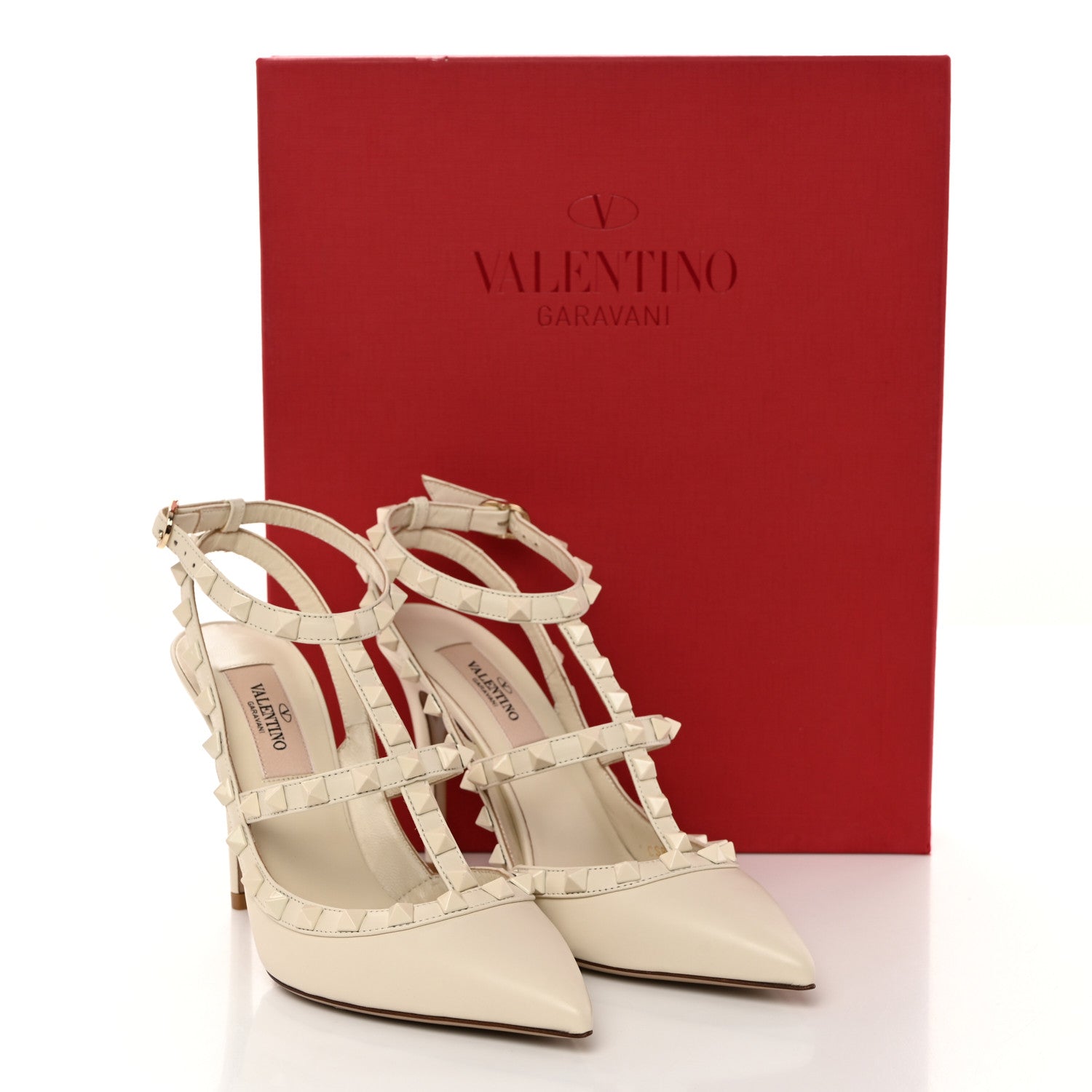 Valentino Garavani Calfskin Lacquered Monochrome Rockstud Ankle Strap 100mm Pumps 35.5 Ivory 3 of 9