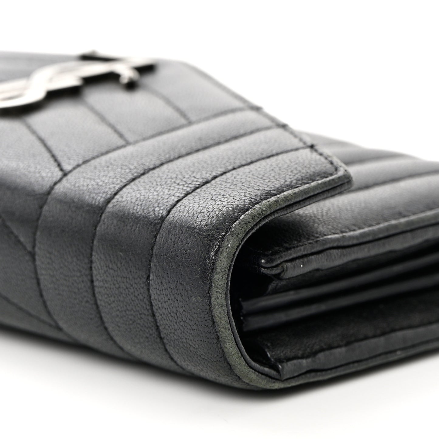 Lambskin Mixed Matelasse Quilted Large Monogram Envelope Wallet Black