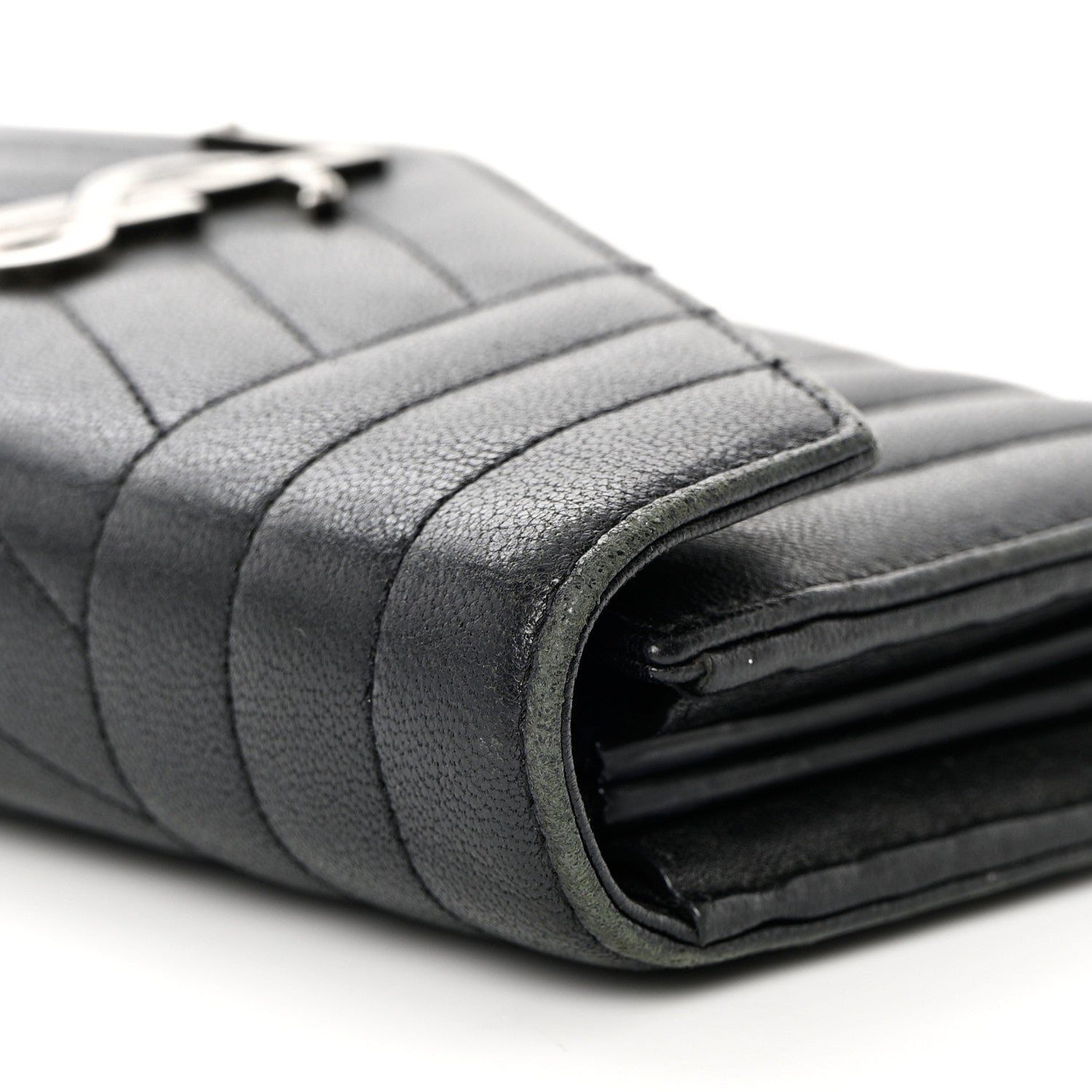 Saint Laurent Lambskin Mixed Matelasse Quilted Large Monogram Envelope Wallet Black 14 of 15
