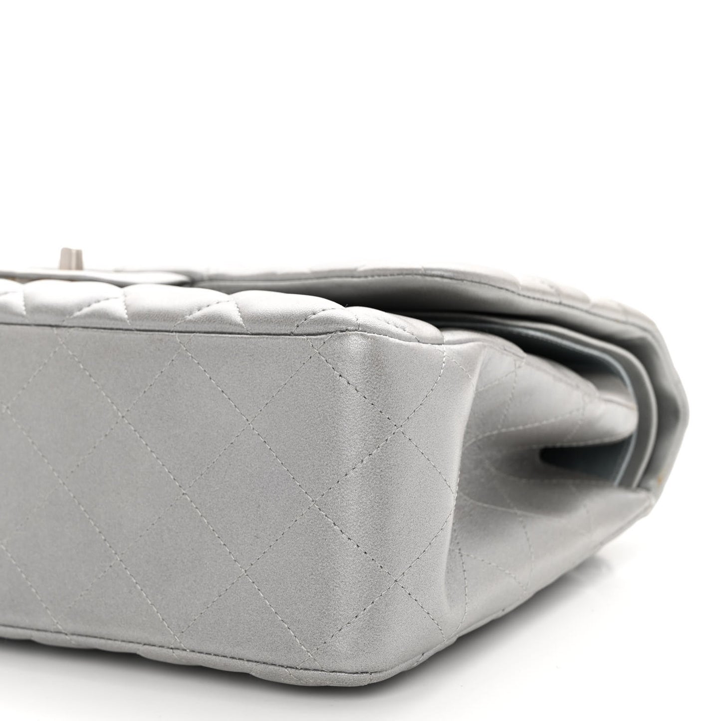 Metallic Lambskin Quilted Jumbo Double Flap Silver
