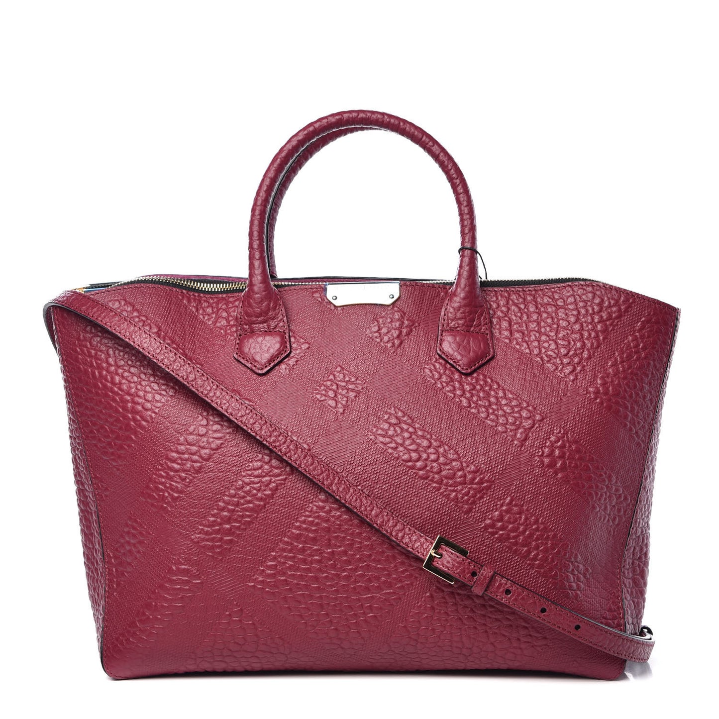 Heritage Grain Check Embossed Medium Dewsbury Tote Dark Plum