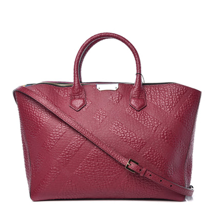 Burberry Heritage Grain Check Embossed Medium Dewsbury Tote Dark Plum 1 of 10