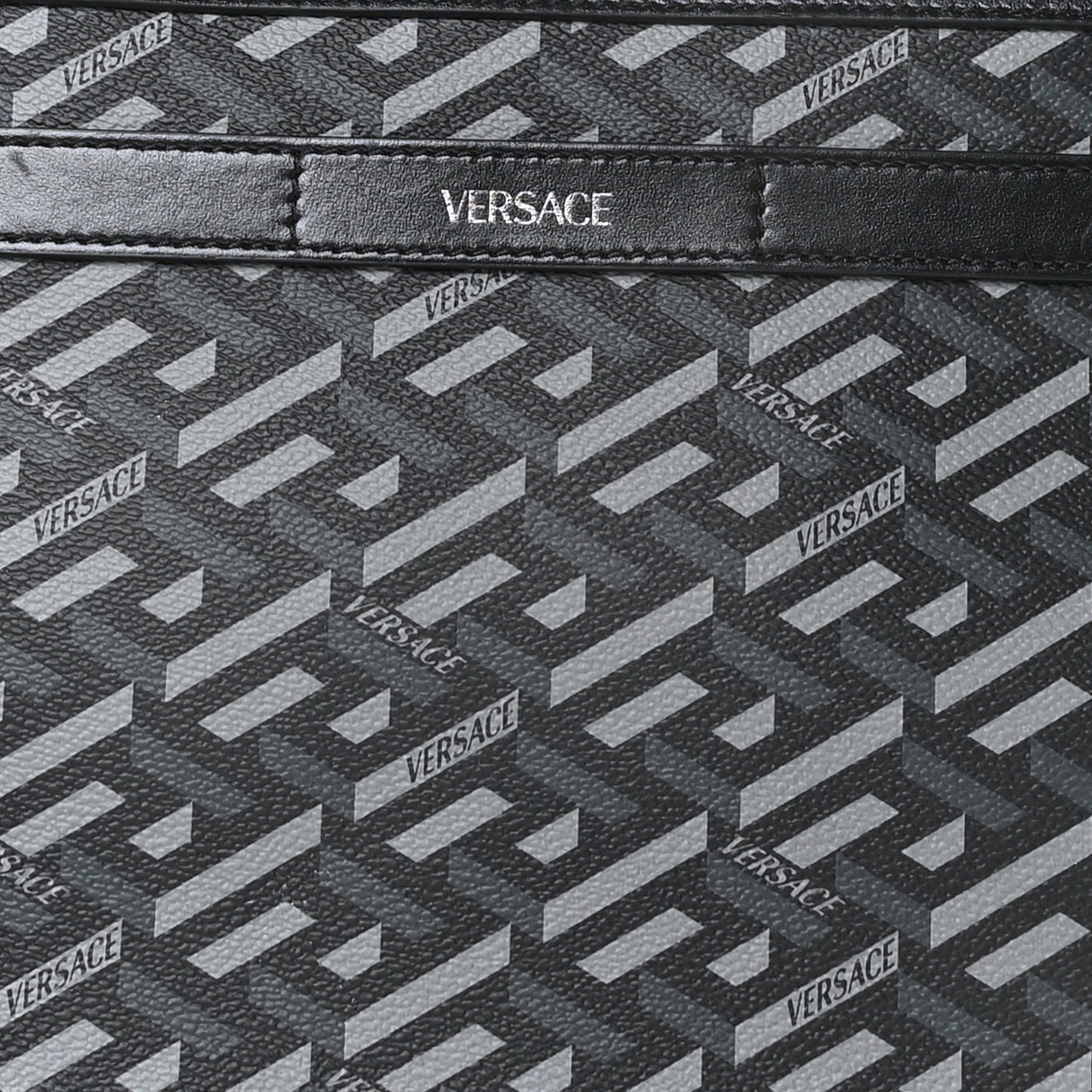 Coated Canvas Large La Greca Signature Pouch Black Grey