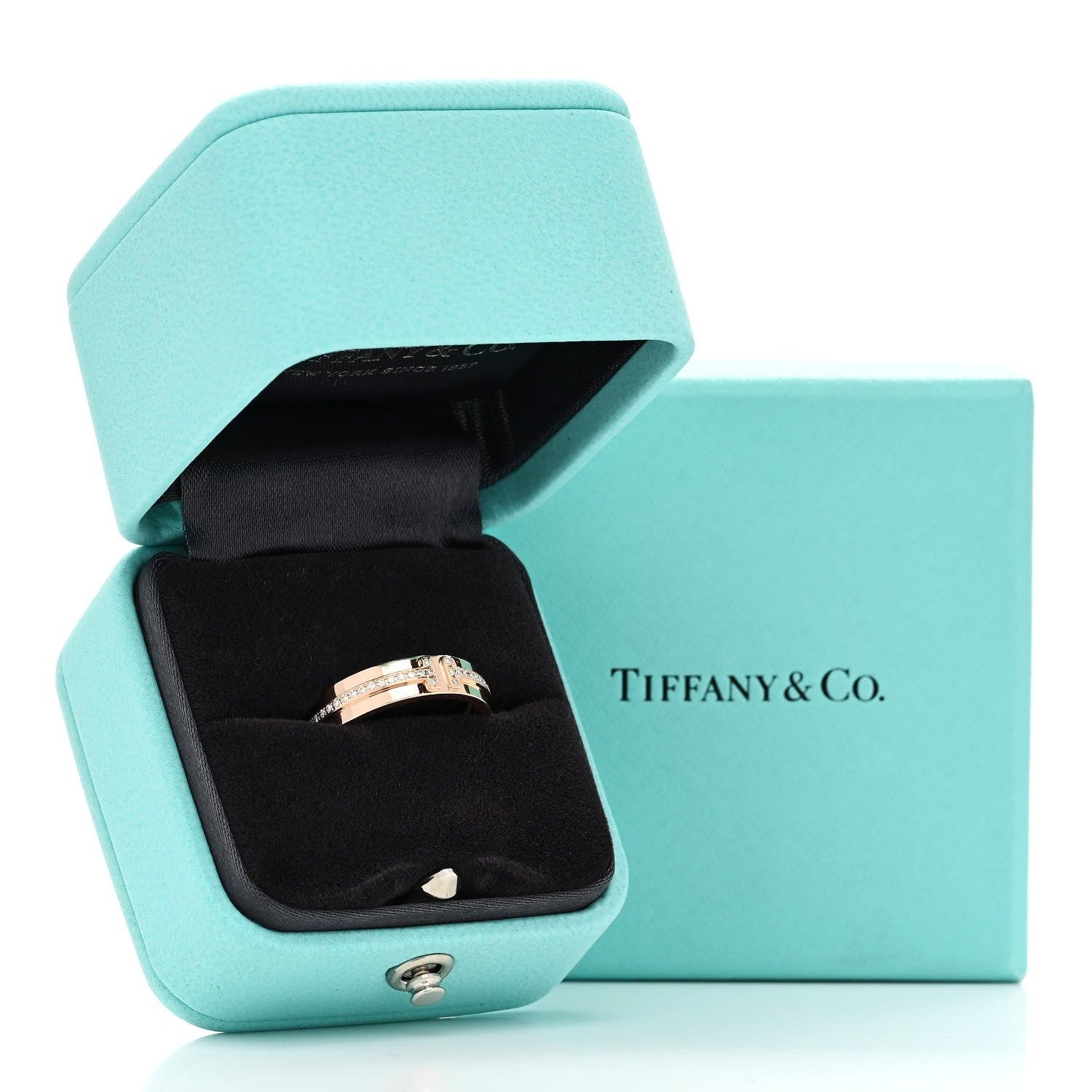 Tiffany 18K Rose Gold Diamond Narrow T Two Ring 49 5 5 of 5