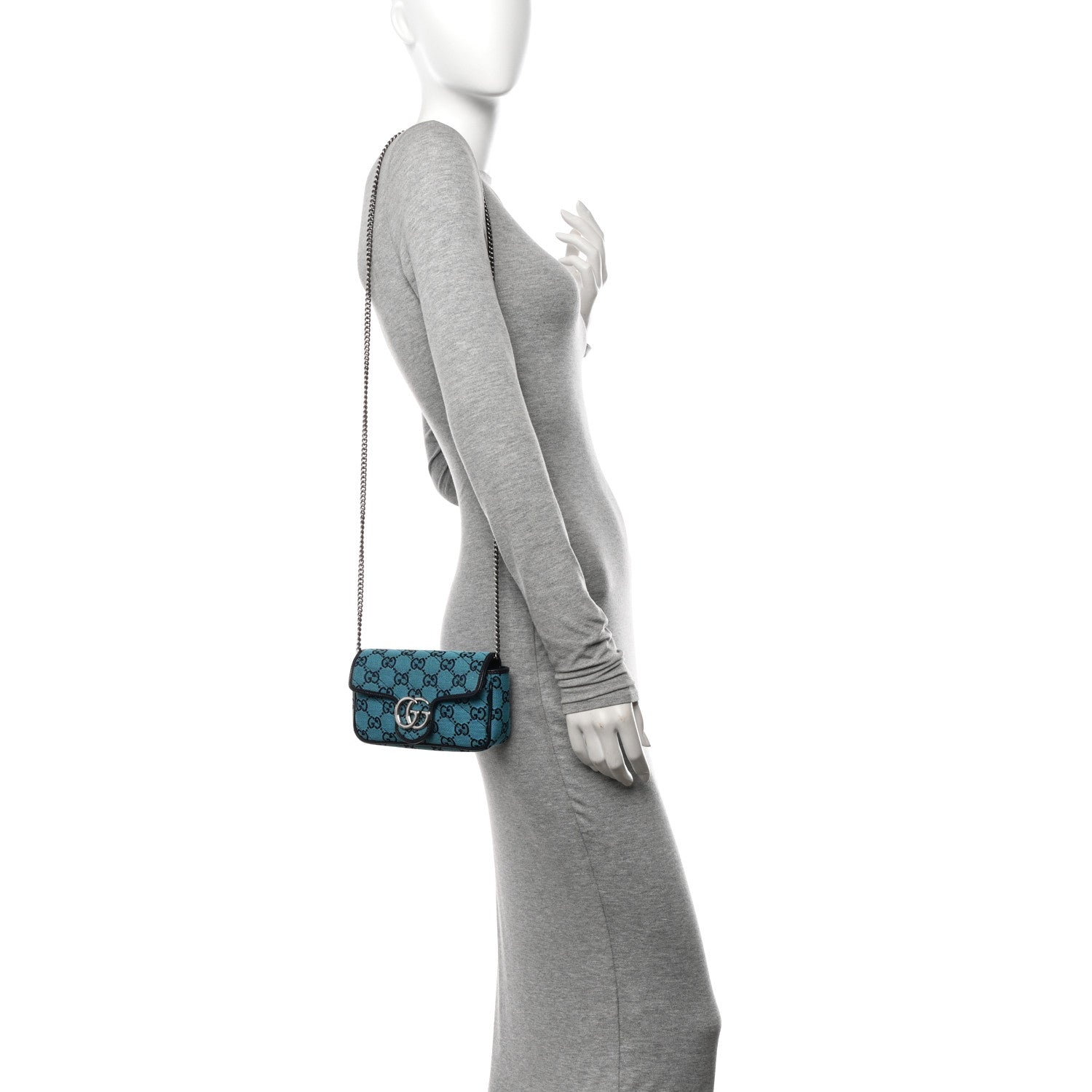 Gucci Monogram Multicolor Matelasse Diagonal Super Mini GG Marmont Shoulder Bag Light Blue 2 of 10