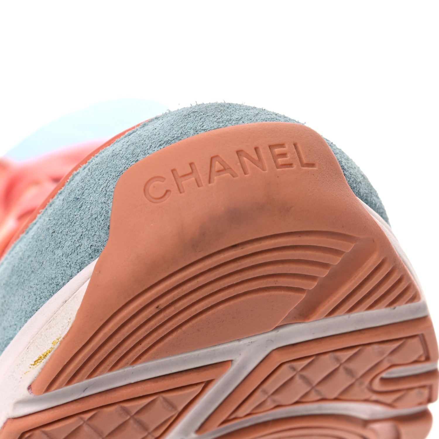Chanel Nylon Lambskin Suede Calfskin CC Sneakers 38.5 Coral Light Blue White 18 of 18