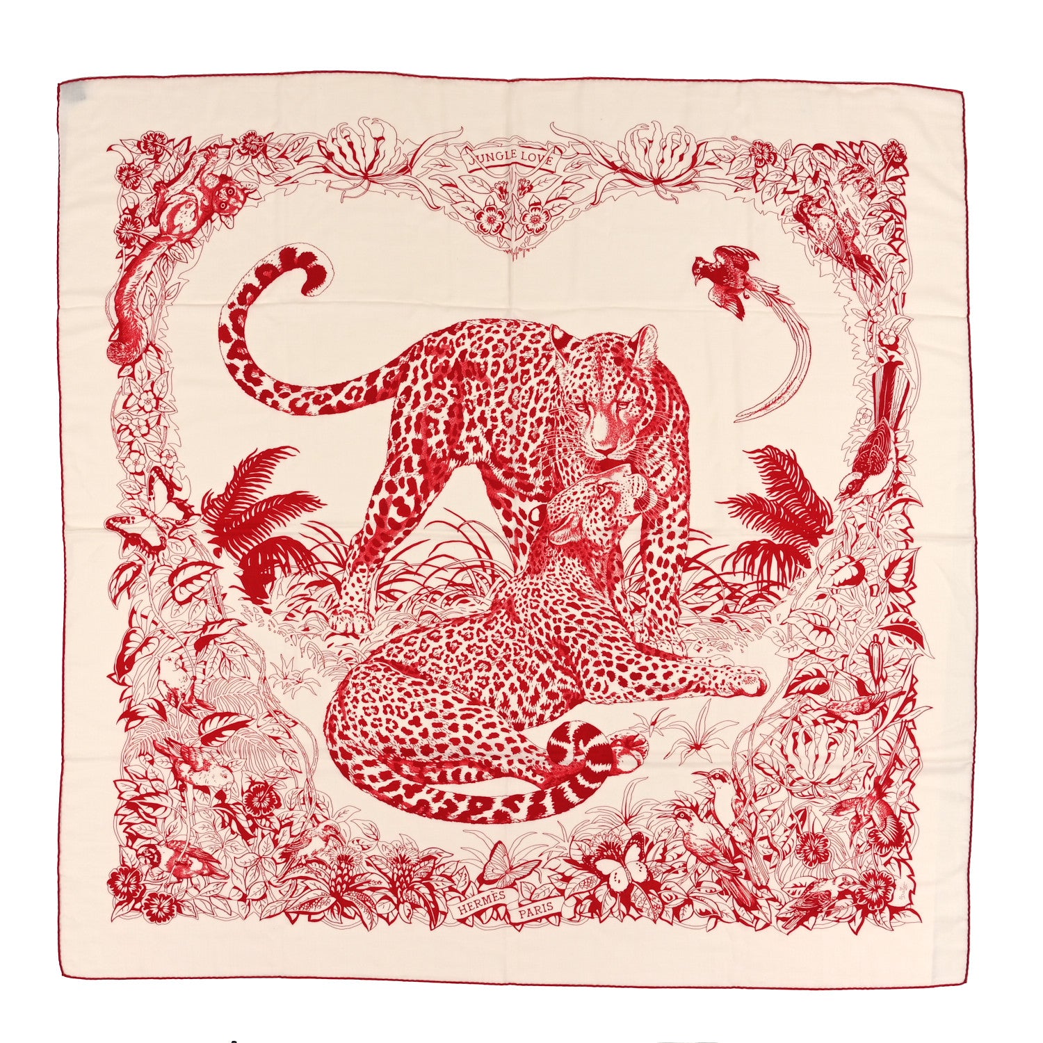 Hermes Cashmere Silk Jungle Love Tattoo Shawl 140 White Rouge 1 of 3