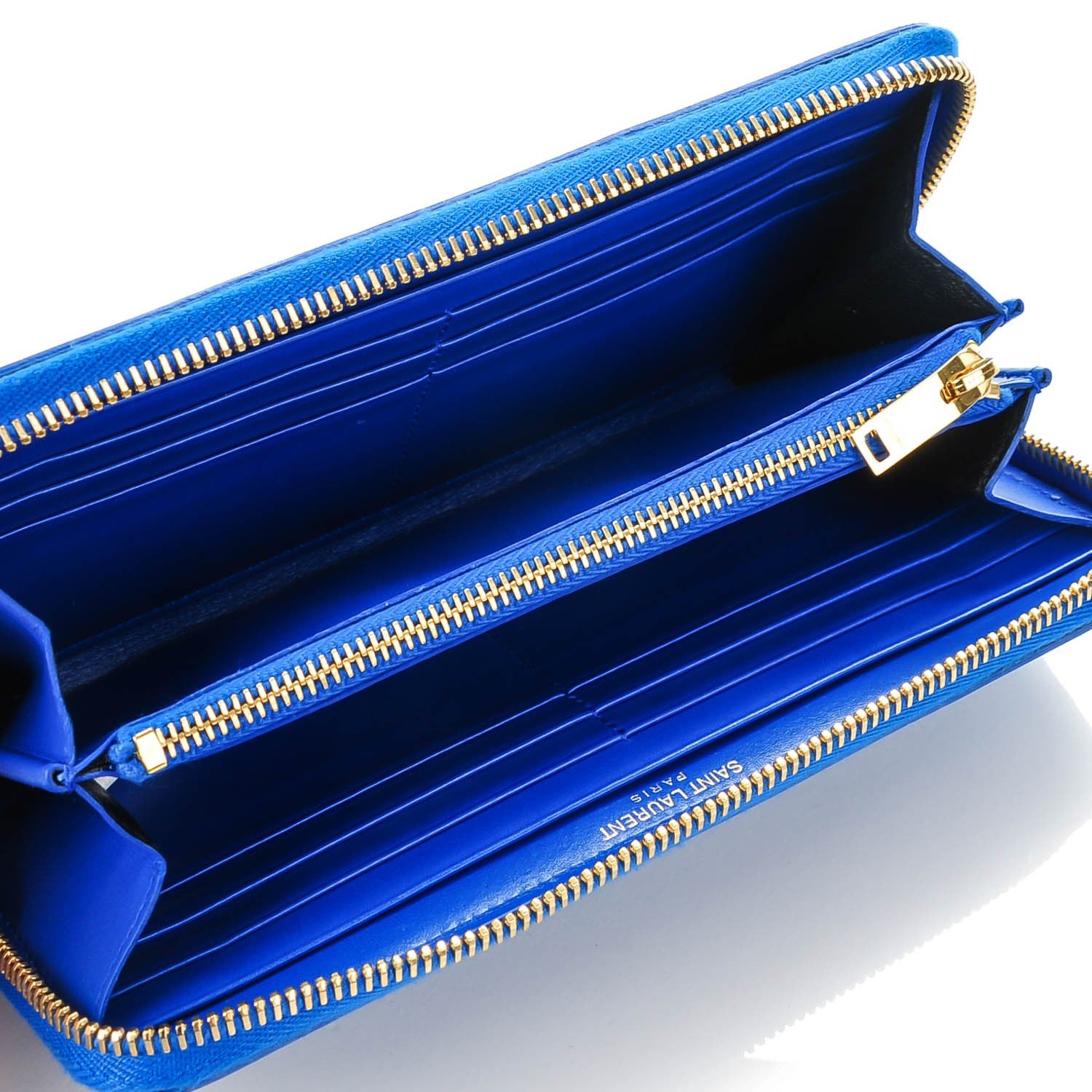 Saint Laurent Patent Grain De Poudre Classic Letters Zip Around Wallet Royal Blue 6 of 7