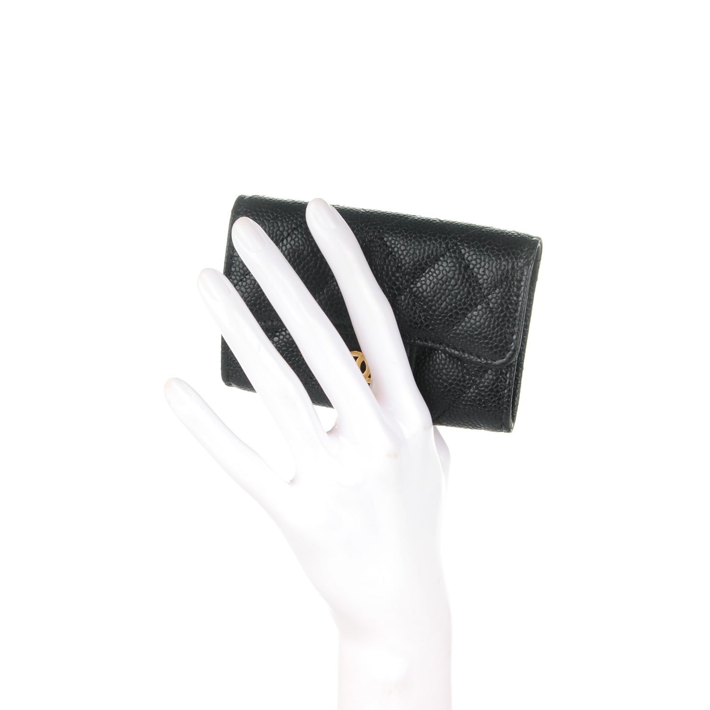 Caviar Quilted Flap Card Holder Black