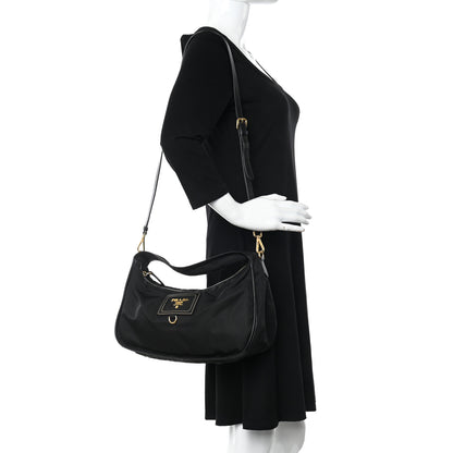 Prada Tessuto Nylon Oro Saffiano Hobo Crossbody Black 2 of 10