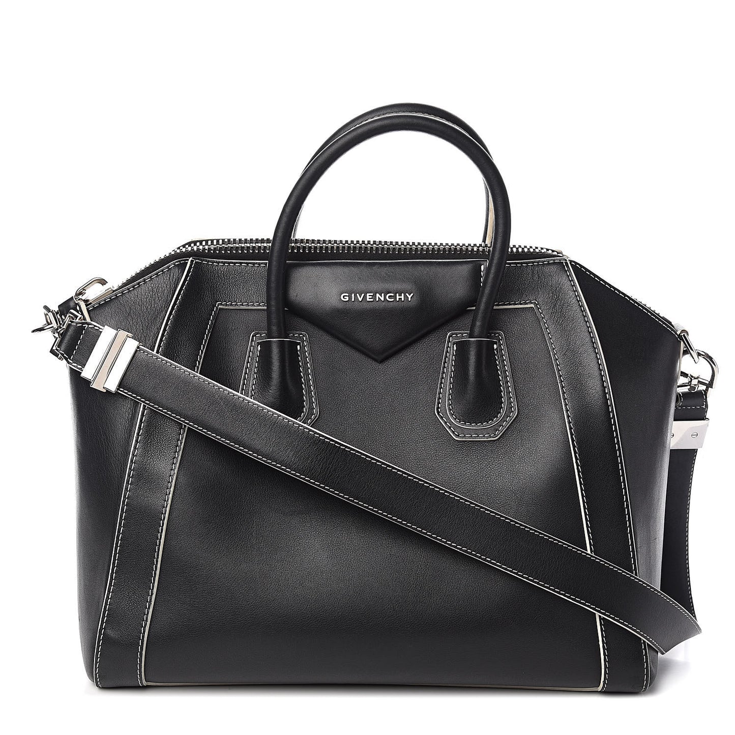 Calfskin Contrast Stitched Medium Antigona Black
