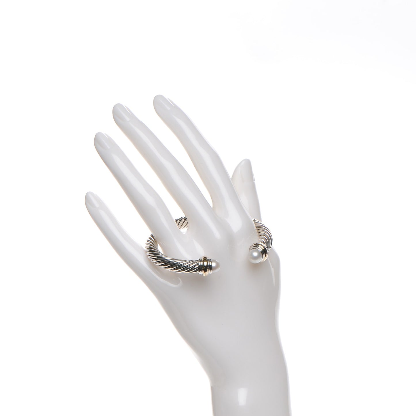 Sterling Silver 14K Yellow Gold Pearl 7mm Cable Classics Bracelet
