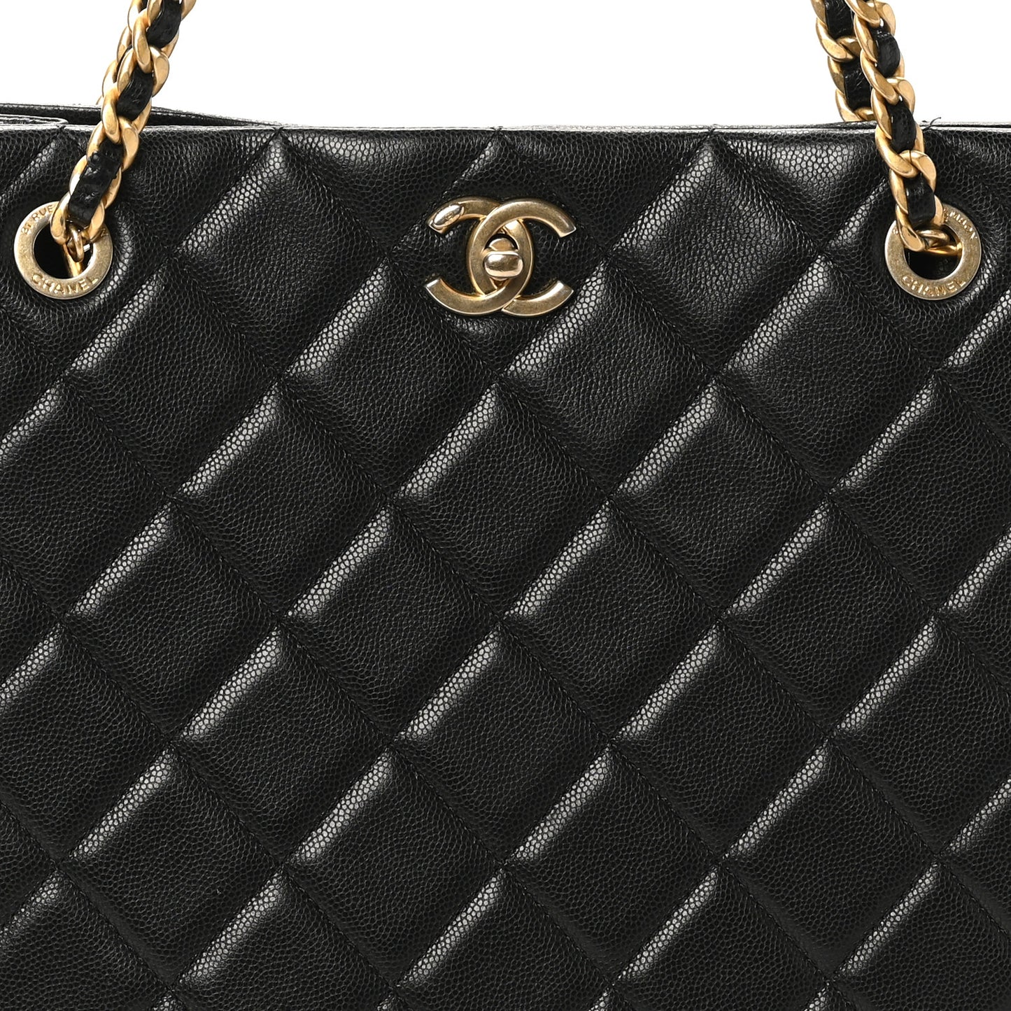 Caviar Quilted Sweet Vertical Shopping Tote Black