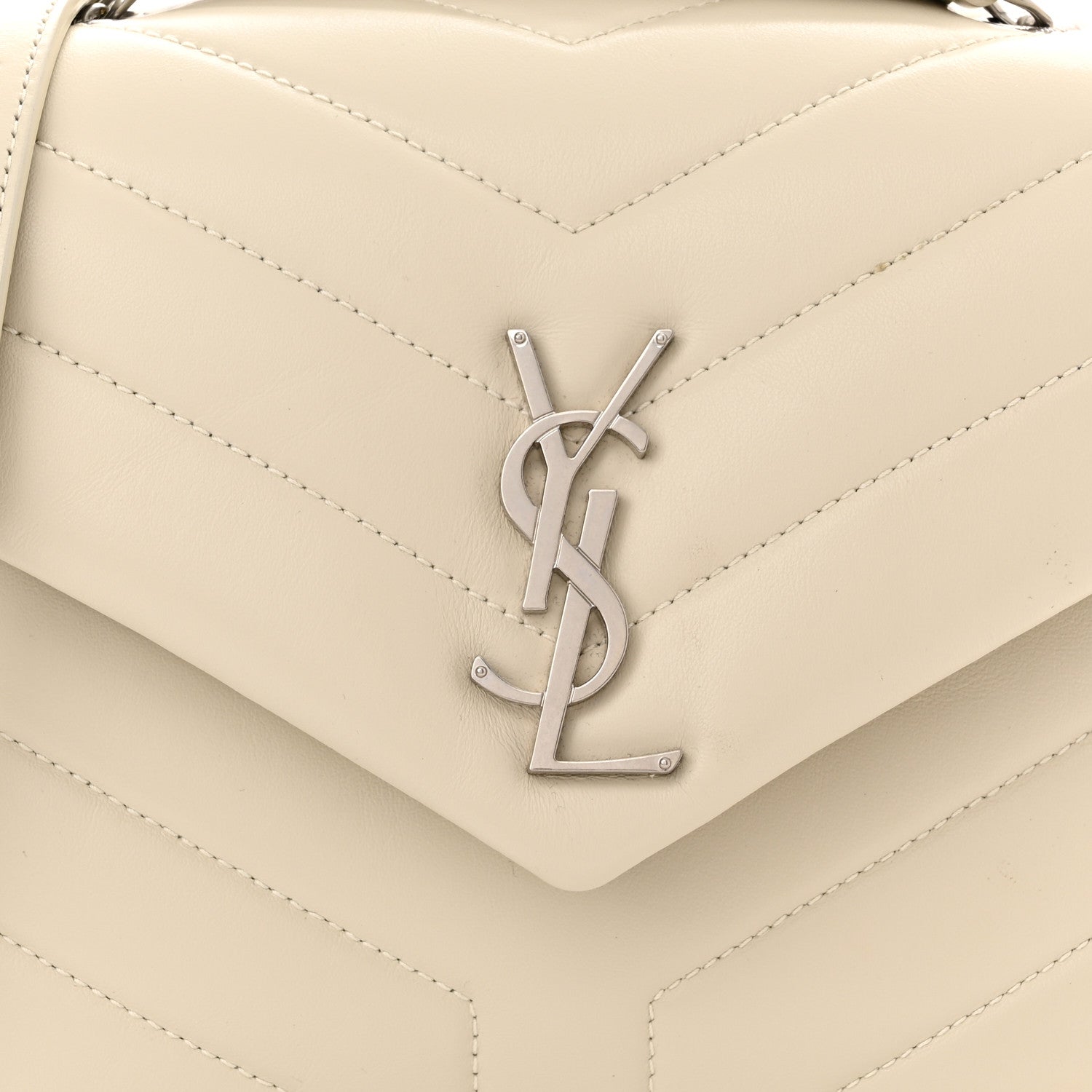 Saint Laurent Calfskin Y Quilted Monogram Small Loulou Chain Satchel Blanc Vintage 7 of 9
