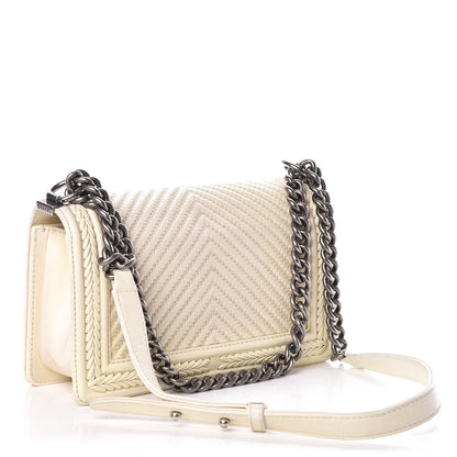 Chanel Calfskin Chevron Quilted Medium Braided Boy Flap White 3 of 9