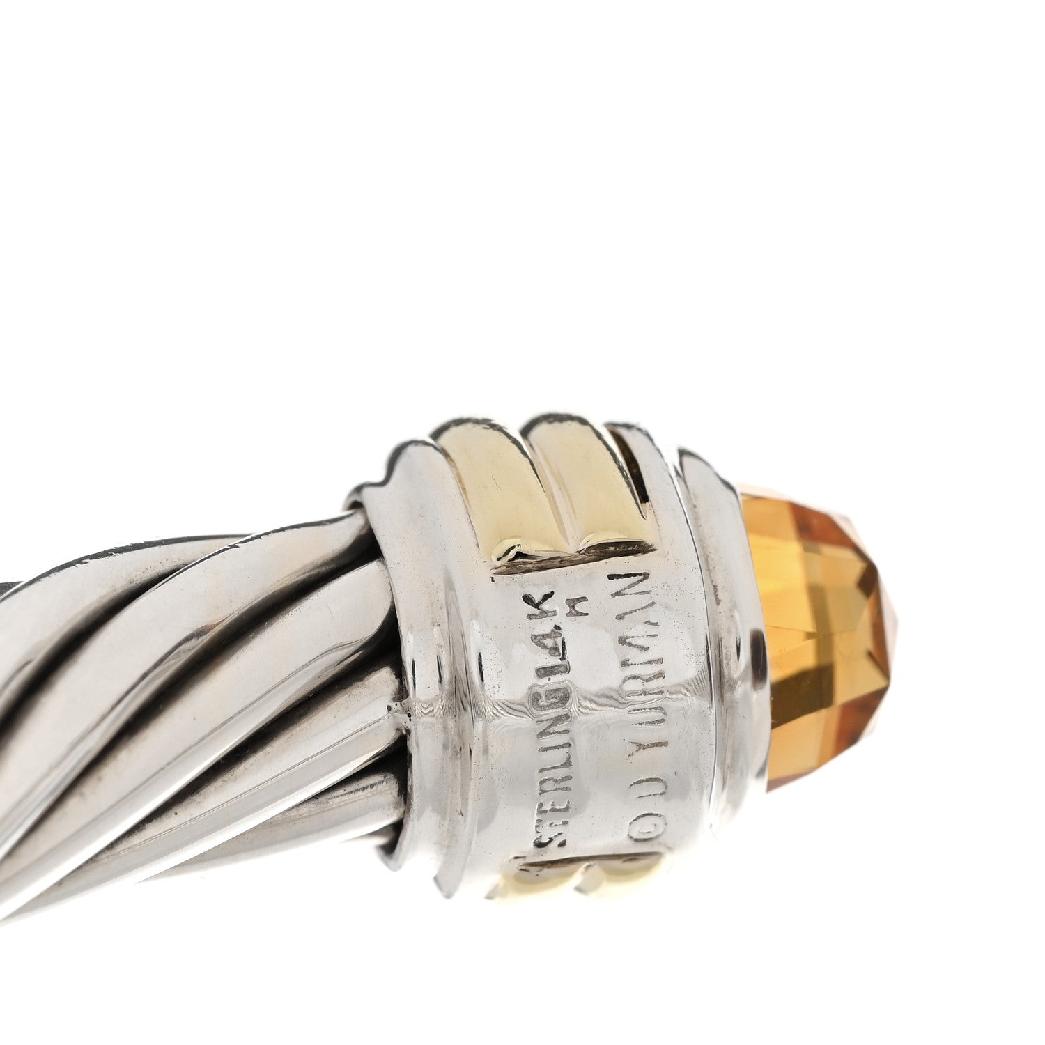 David Yurman Sterling Silver 14K Yellow Gold Citrine 10mm Cable Classics Hinged Bracelet 3 of 4