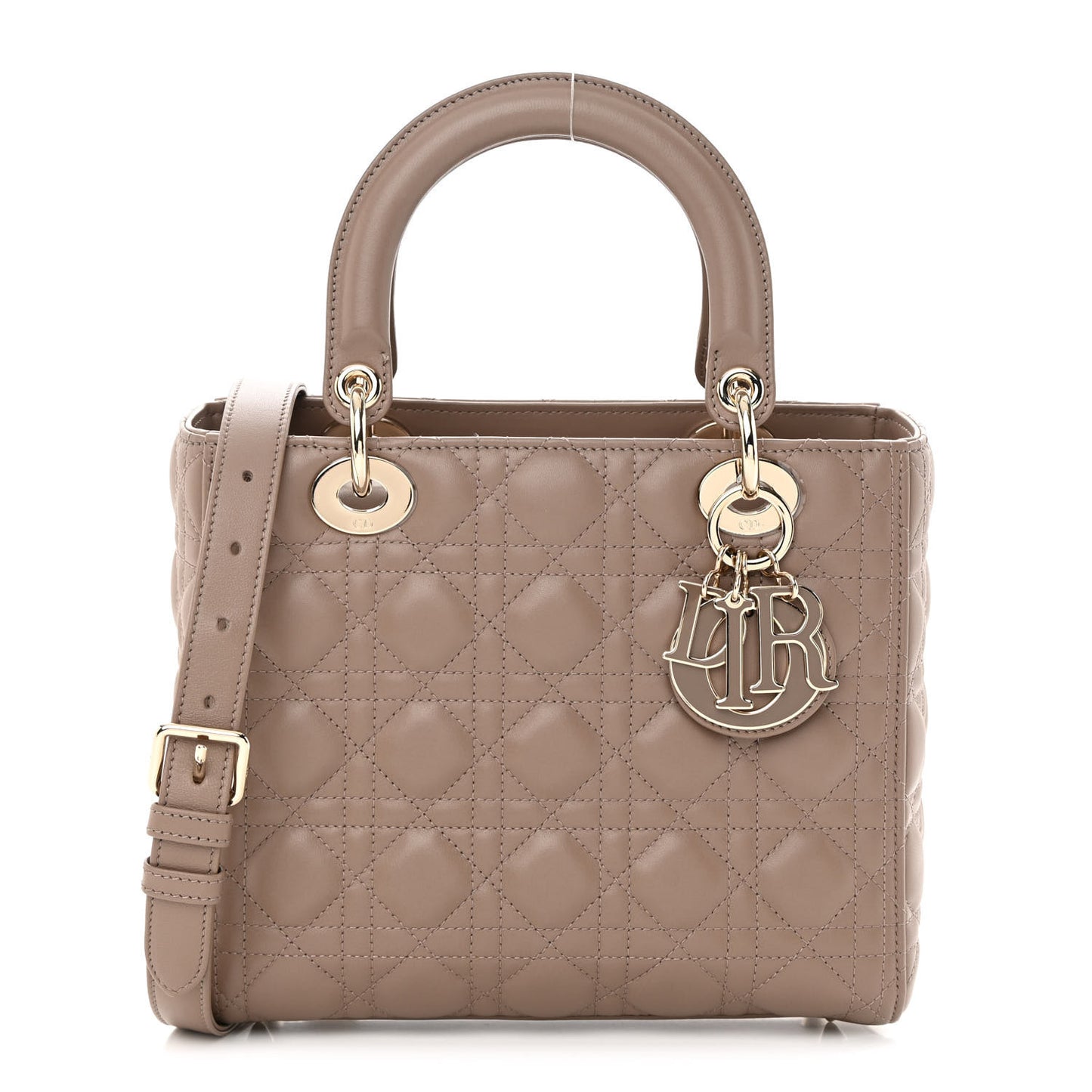 CHRISTIAN DIOR Lambskin Cannage Medium Lady Dior Warm Taupe