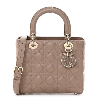 Christian Dior CHRISTIAN DIOR Lambskin Cannage Medium Lady Dior Warm Taupe 1 of 12