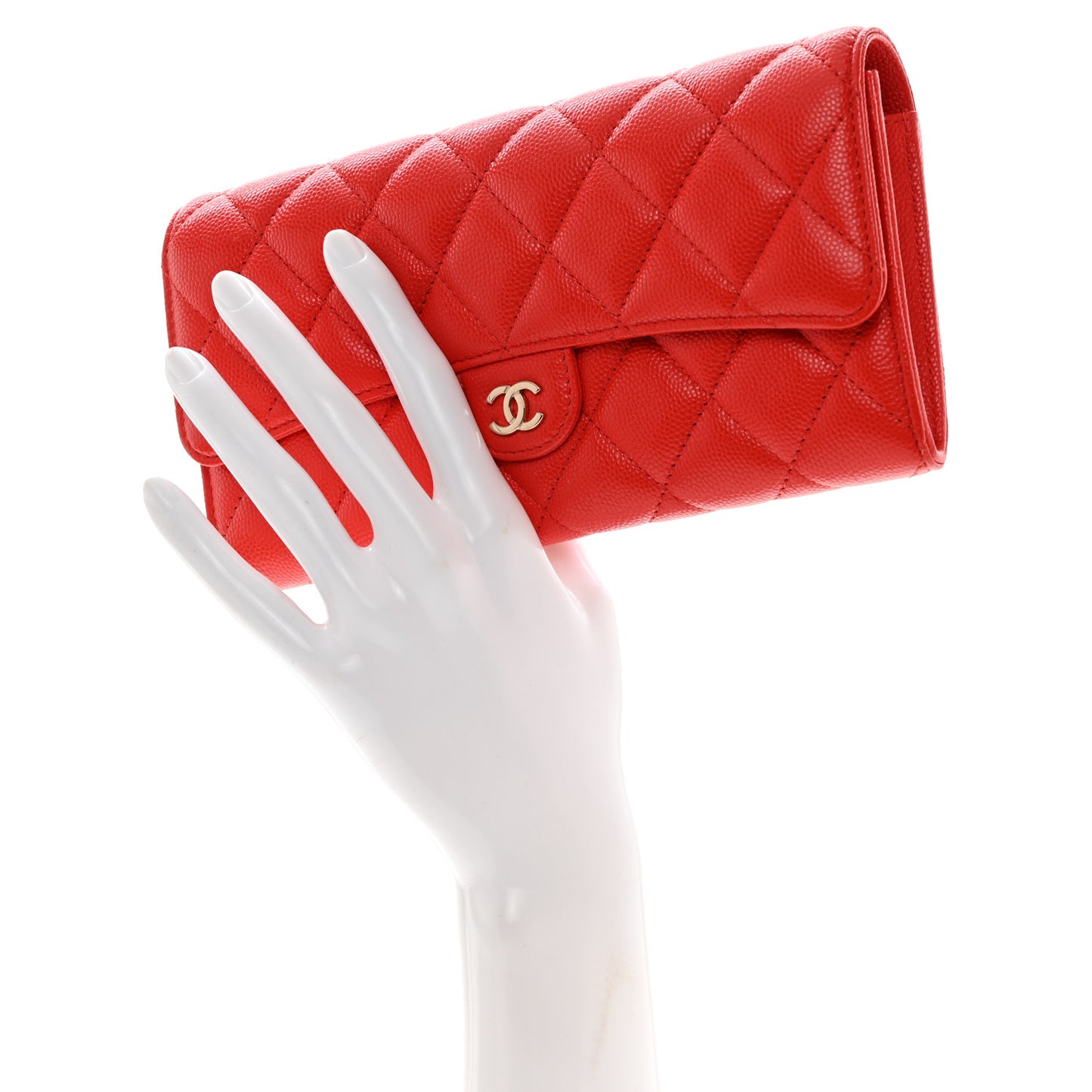 Caviar Quilted Large Gusset Flap Wallet Red