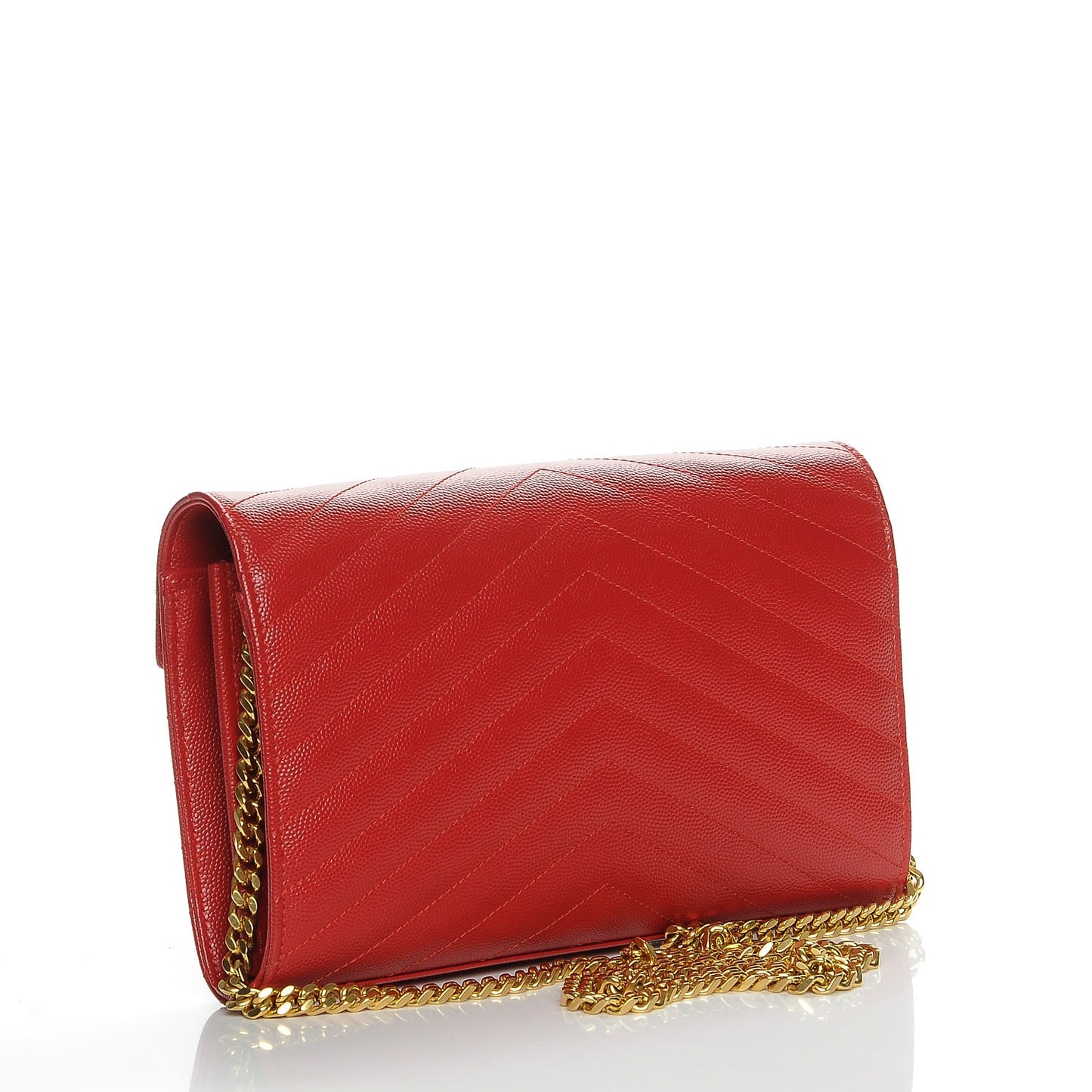 Grain De Poudre Matelasse Chevron Monogram Chain Wallet New Red