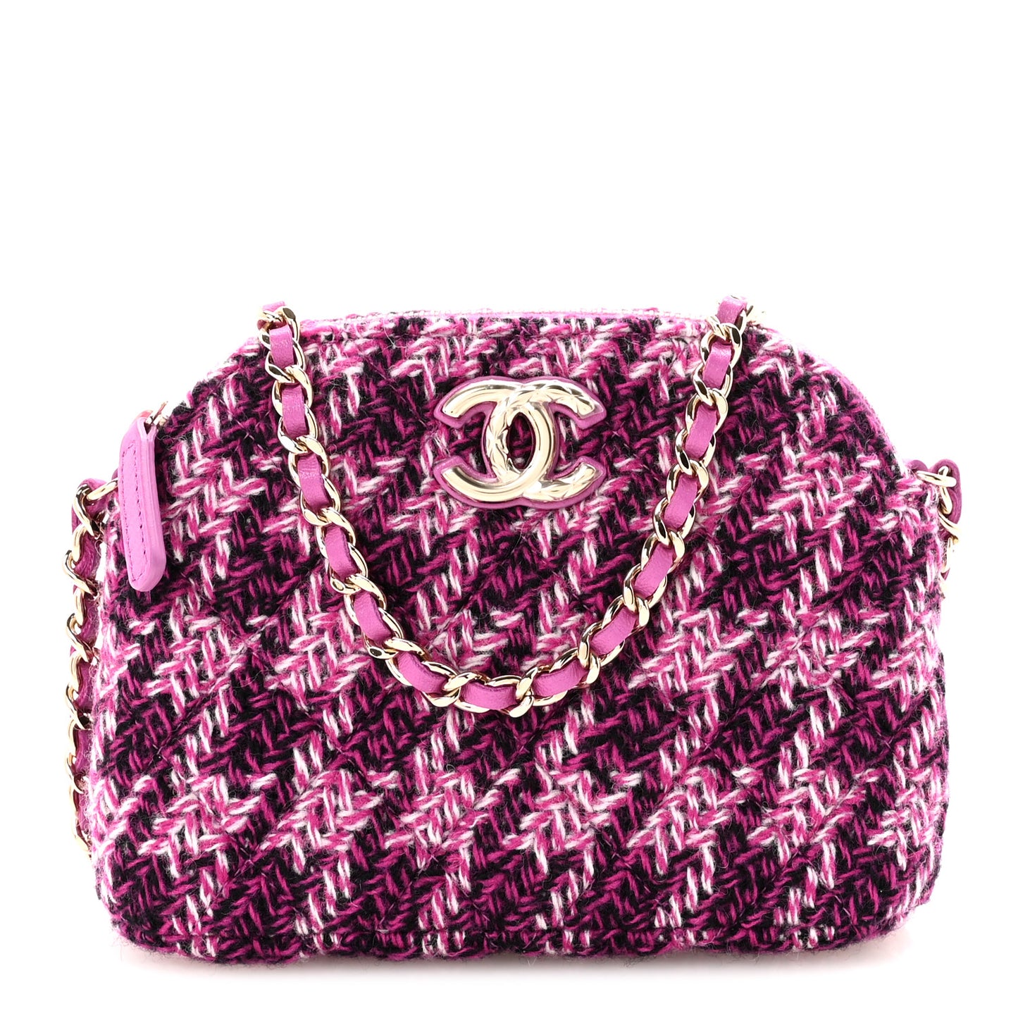 Tweed Quilted Mini Clutch With Chain Purple