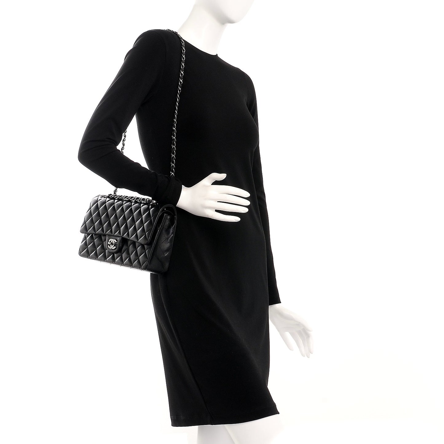 Lambskin Quilted Medium Double Flap Black