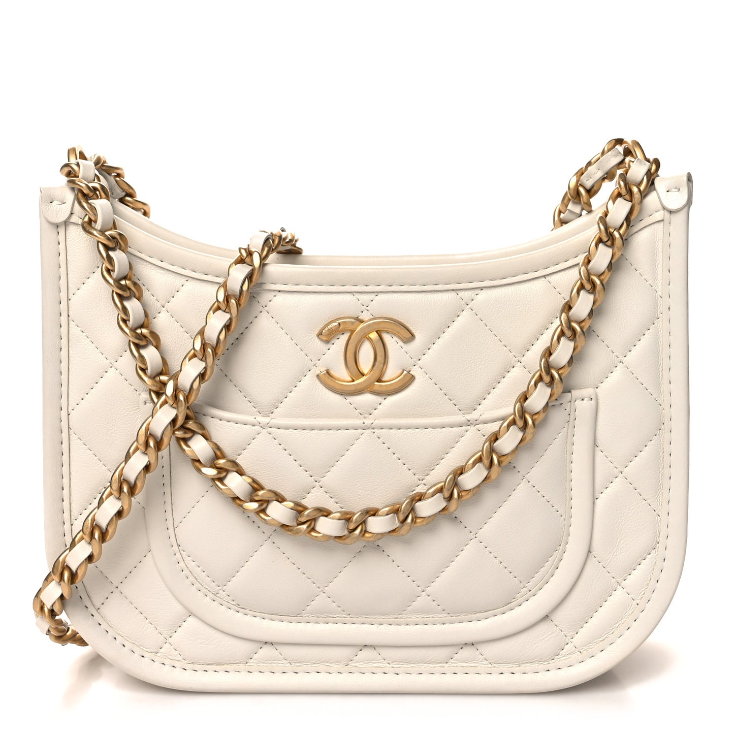 Calfskin Quilted CC Hobo Handbag White