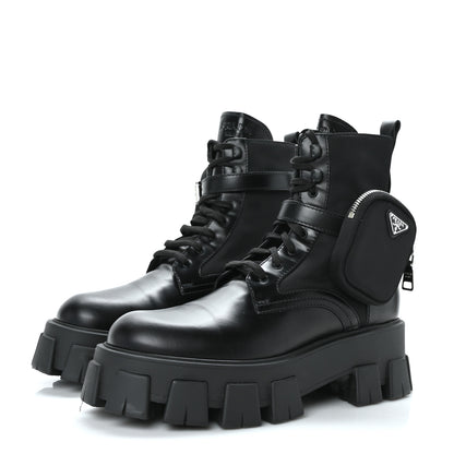 Prada Spazzolato Rois Nylon Metal Triangle Logo Monolith Pouch Pocket 55mm Boots 41 Black 3 of 9