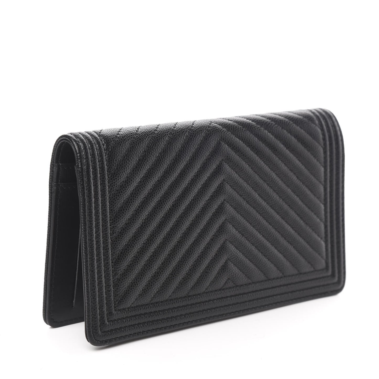 Caviar Chevron Quilted Boy Yen Wallet Black