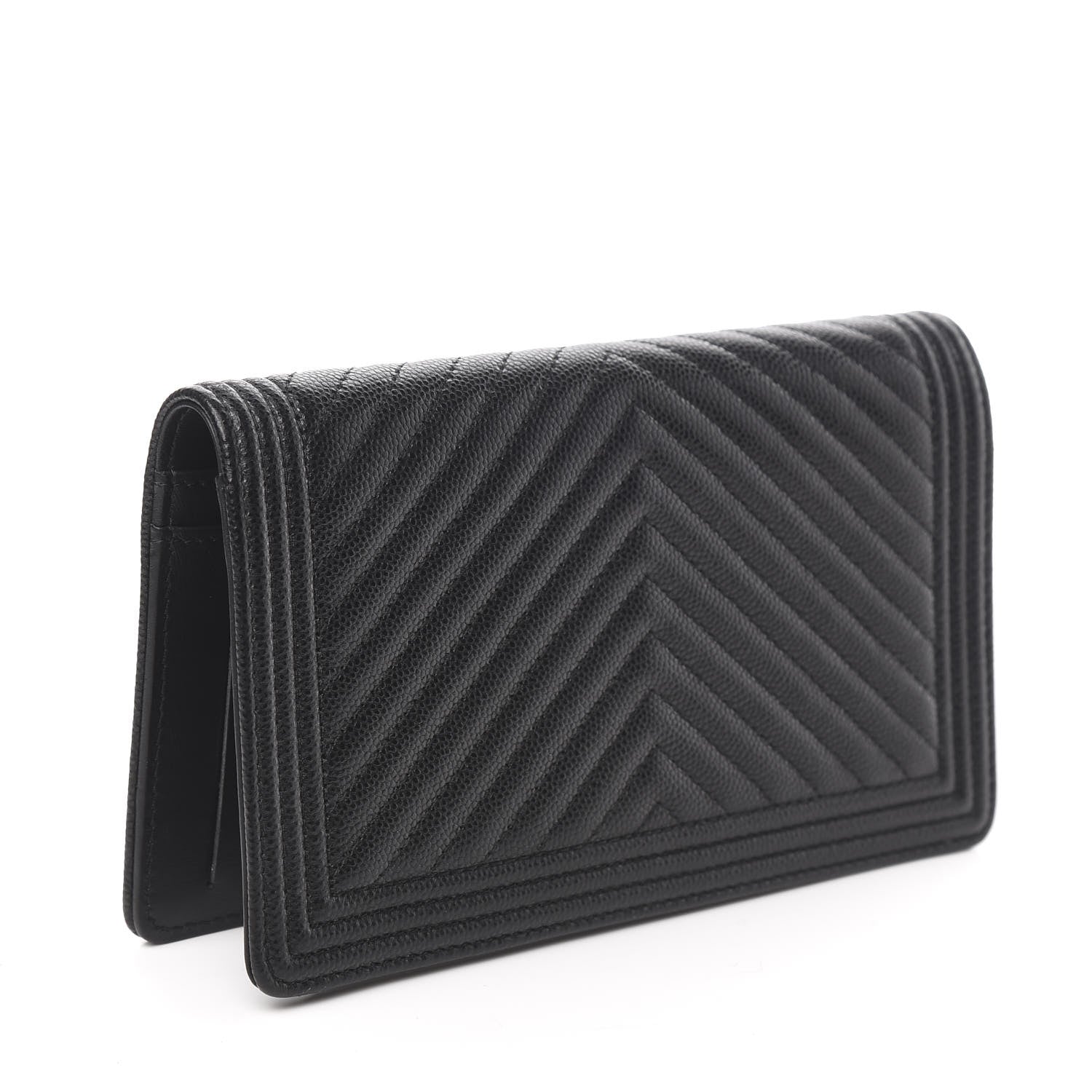 Chanel Caviar Chevron Quilted Boy Yen Wallet Black 3 of 9