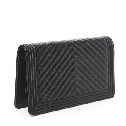 Chanel Caviar Chevron Quilted Boy Yen Wallet Black 3 of 9