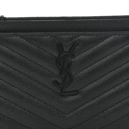 Saint Laurent Grain De Poudre Chevron Monogram Bill Pouch Black 8 of 10